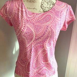 LaLa USA Pink Paisley Print Cap Sleeve Top